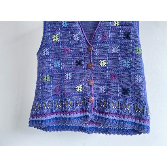 Vtg 90's Periwinkle Knit Floral Crochet Sz Petite Small Boho Fairy Grunge - Picture 5 of 10